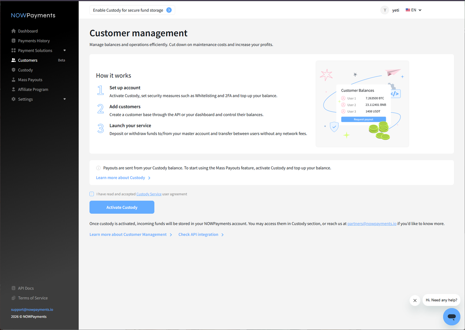 NOWPayments API settings